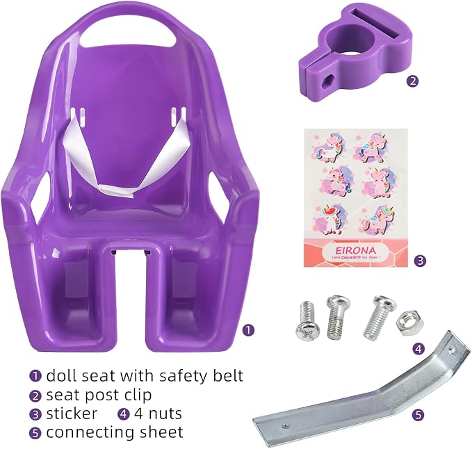 Kids Bicycle Doll Seat – Doll Chair Accessory for Children’s Bikes, Purple