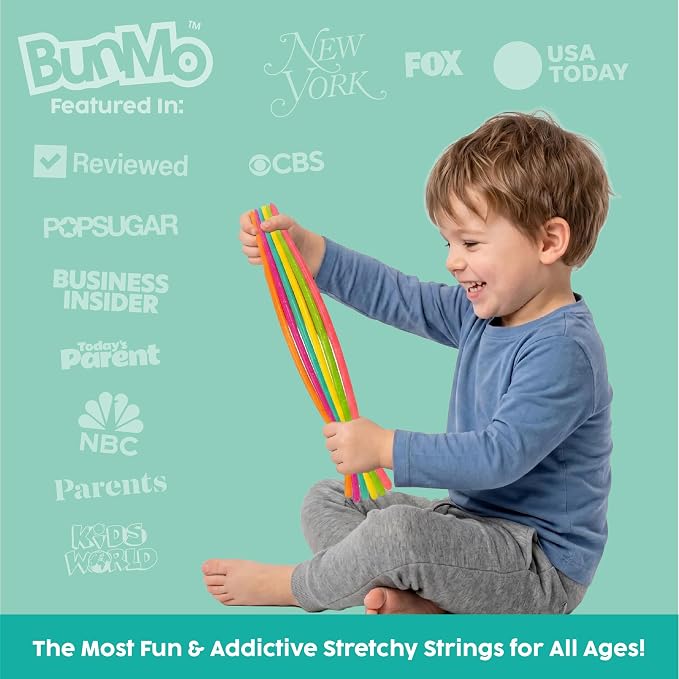 BUNMO Sensory Toys Stretchy Strings for Toddlers 3+ - Stimulating & Addictive Fidget Toys for Kids - Hours of Fun for Kids - Non-Mouthable Toy 3+ - Glitter 6 Pack