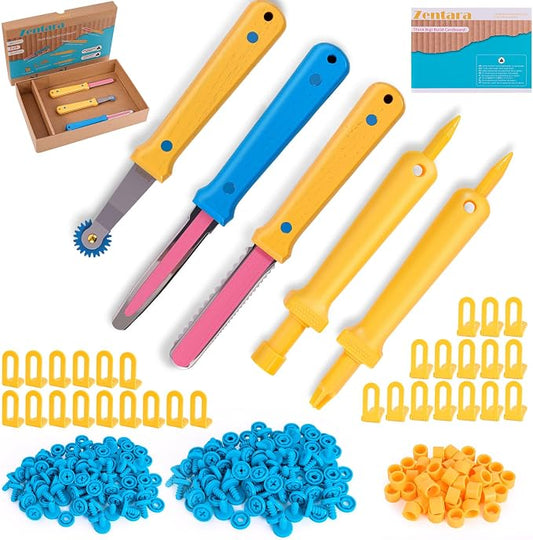 Zentara Cardboard Construction Toolbox Set with Wood Handle – 401PCS Complete Building Kit with Safe Cardboard Cutters for DIY Craft Item | STEM and STEAM Educational Toys for Boys and Girls Age 5+