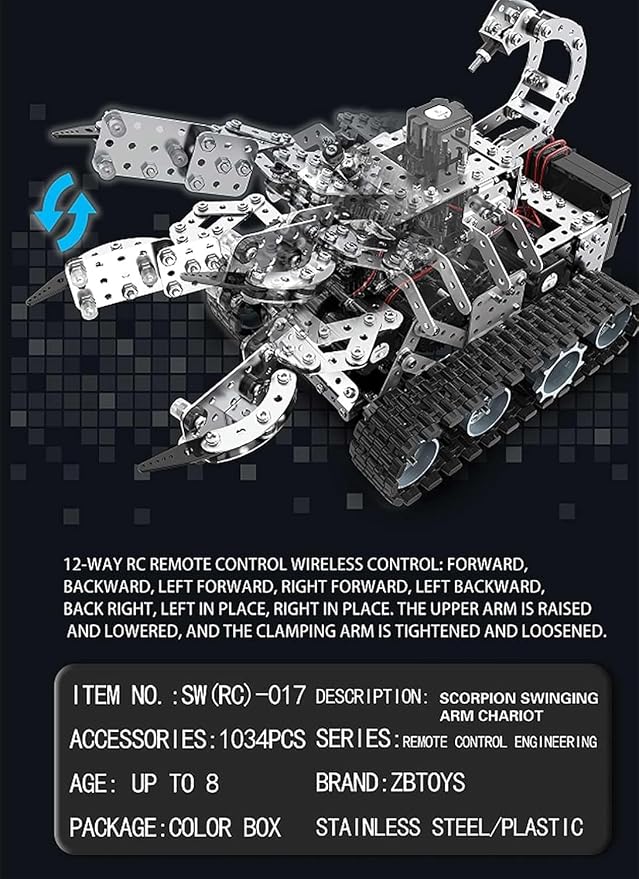 Building Sets Stem Assembly Metal 3-D Puzzle RC Scorpion Tank Assembly Model Kit Construction Set Toys 1034PCS/Included Motor