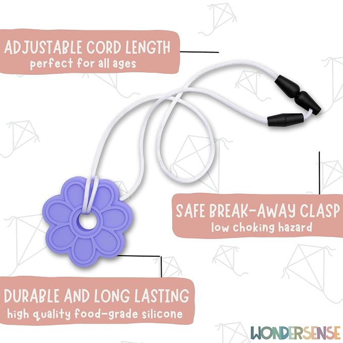 Whimsy Chew Necklaces for Sensory Kids | 5PCS Calm Colors Teething Toys | Chewy Necklace Sensory Toys for Kids with Autism | Premium Silicone Chewlery ADHD Tools | Fidget Necklace