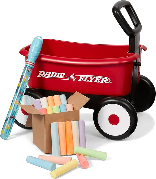 Radio Flyer Push & Pull Walker Wagon with Bubbles and Chalk, Red, for Kids 1-4 Years Old, Locking Handle, Baby Push Walker Converts to Pull Wagon, for Indoor & Outdoor Play, Amazon Exclusive