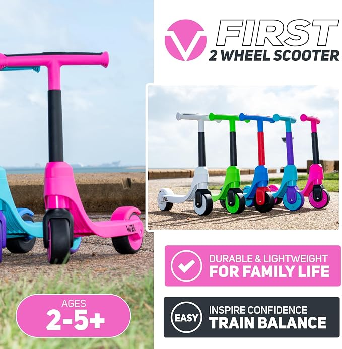 Vital First 2 Wheel Toddler Scooter | Beginner Balance Training Kids Toys for Ages 2-5 | Durable Lightweight Design & Fixed Height Kids Scooter | Wide Wheels and Foot Brake