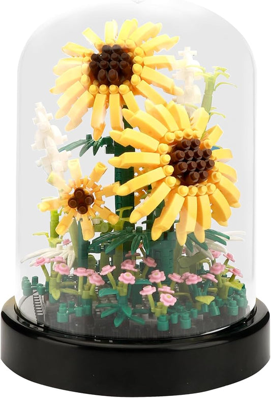 Sunflower DIY Building Blocks Kit - 545 PCS Botanical Flower Bouquet Micro Bricks for Adults and Ages 14+, Creative STEM Gift, Home & Office Decor with Dust Cover