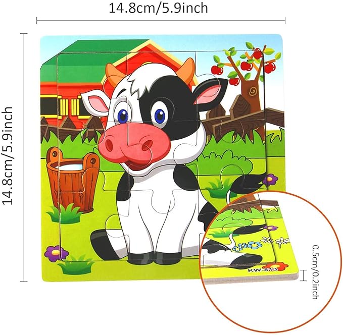 SANNIX 12 Pack Jigsaw Puzzles for Toddlers Wooden Animals Jigsaw Puzzles 9 pcs with 12 Organize Bags for Kids Ages 3 Preschool Educational Puzzles Learning Travel Toys for Boys and Girls