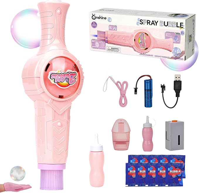 Fog Bubble Machine, Smoke Bubble Wand Machine Rechargeable with Lights & Sound Fog Game for Parties, Beaches, Summe (Pink)