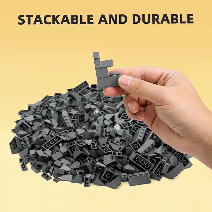 800 Pieces Building Bricks, 5 Sizes Building Pieces, Classic Slope Block Bulks - Compatible with All Major Brands, Dark Grey