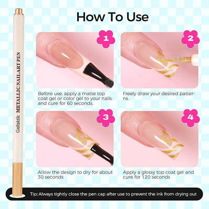 12 Colors Metallic Nail Art Pens Set, 0.5mm Nail Polish Pens Acrylic Paint Markers for Nails, Quick-Drying Glitter Nail Polish Pens for 3D Drawing, DIY Manicure Tools for Home & Salon