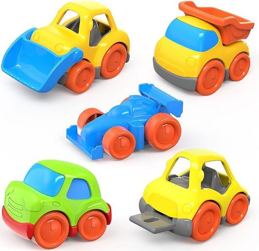 P&C 5 Pcs Toddler Toys Mini Cars for Ages 1-3, Beach Sand Outdoor Small Construction Toy Trucks for Kids 12M+ 1 2 3 4 Years Old Boys and Girls, Great for Birthdays Children's Day