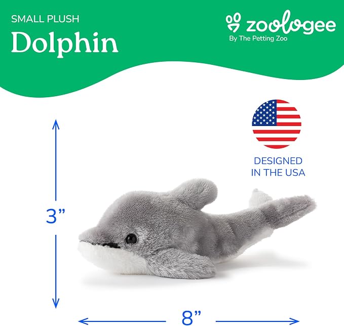 The Petting Zoo Dolphin Stuffed Animal Plushie, Gifts for Kids, Scoopz Sealife Animals, Grey Dolphin Plush Toy, 8 inches