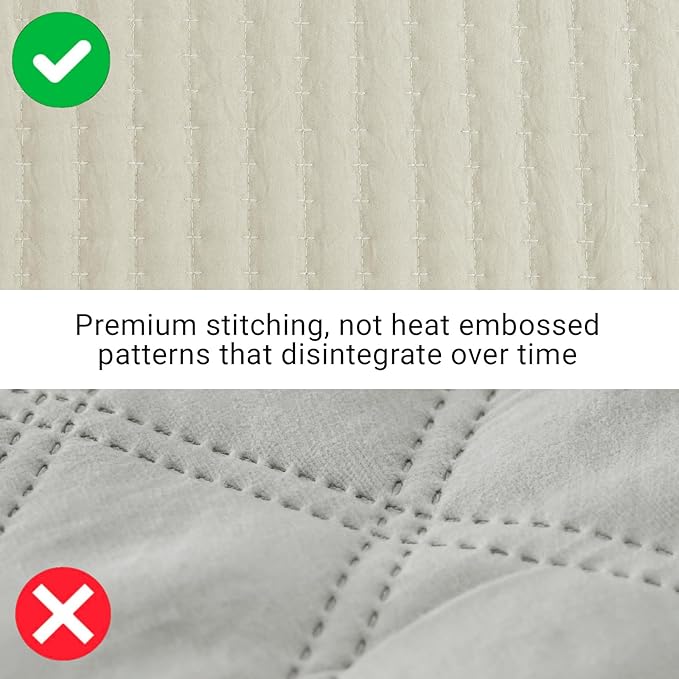 WRENSONGE Queen Quilt-3 Pieces Neutral Lightweight Bedspreads Light Oatmeal Queen Size Quilt Bedding Set for All Seasons, Soft Summer Coverlet with 2 Pillow Shams Suitable for Bed & Couch