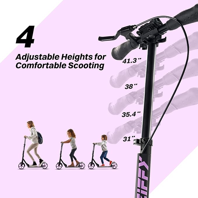 JOVA ZIFFY Scooter for Kids with Hand Brake, Foldable Kick Scooter for Ages 6-12, Lightweight Scooter for Boys with 4 Adjustable Heights, ABEC9 Bearings, Supports Up to 220 lbs