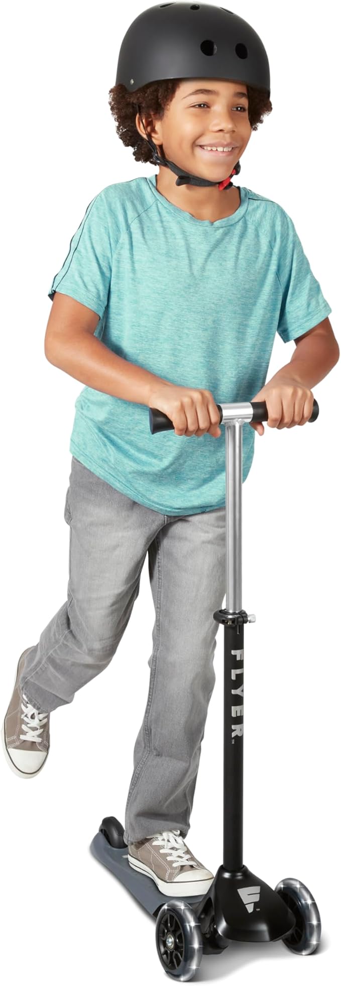 Kids Scooter, 3 Wheel Scooter, Flyer Glider Pro with Light Up Wheels, Black, Radio Flyer Ride On Toys for Kids 5-12 Years Old, for Outdoor Riding