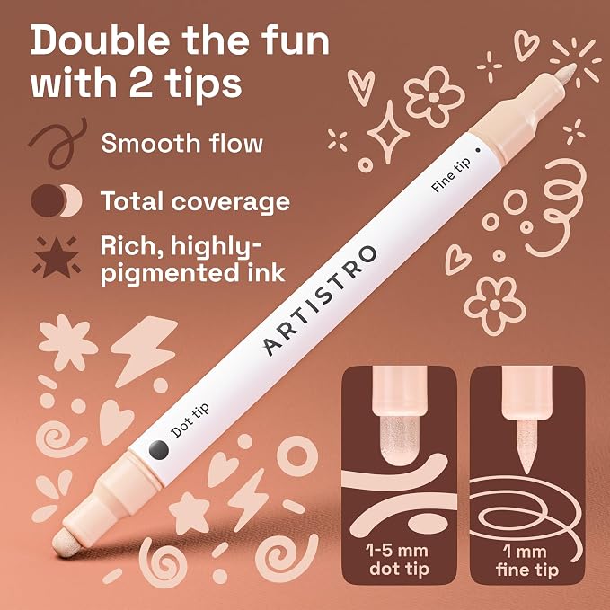 ARTISTRO 12 Skin Tones Dual-Tip Acrylic Paint Markers – Paint Pens Set with Dot & Fine Tips for Fabric, Rock, Glass, Wood, Coloring Books – Arts & Crafts Gift – Classroom Must Haves & School Supplies