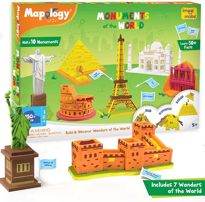 Imagimake Mapology Monuments of World | 3D Puzzles for Kids Ages 8-10 | Learning & Educational Toys for 5-7 | Puzzles for Ages 4-8 | Geography Gifts for Boys & Girls 5,6,7,8,9,10,11,12,13,14 Years Old