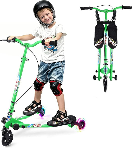 Swing Scooter for Kids, 3 Wheels Foldable Wiggle Kick Scooter Push Drifting with 4 Adjustable Handlebar & 2 Rear LED Wheel for Boys and Girls Ages 3-8