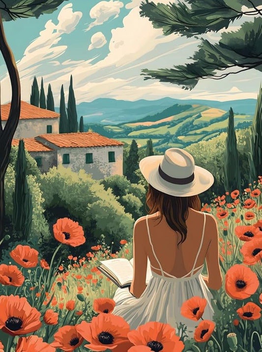 Puzzle for Adults 1000 Pieces, Art Jigsaw Puzzles, Colorfull Landscape Puzzles Girl in The Poppy Field, Mate Finish, Poster Included 1000 piece Puzzle for Adults.