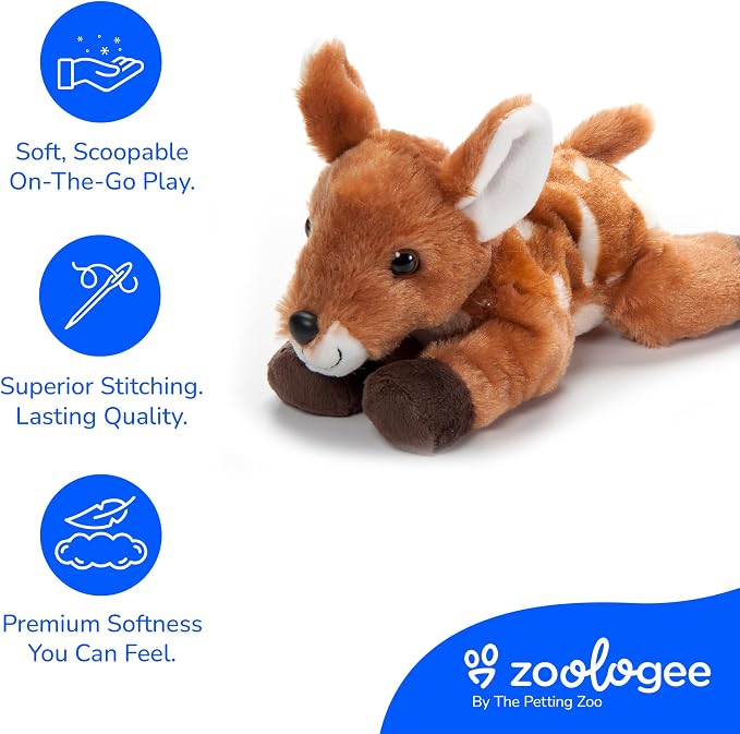 The Petting Zoo Fawn Stuffed Animal Plushie, Gifts for Kids, Scoopz Wildlife Animals, Fawn Plush Toy, 8 inches