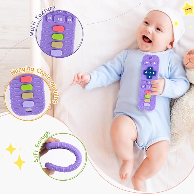Hooku Silicone Teethers for Babies 0-6 Months, Teething Toys for Babies 6-12 Months, Baby Remote Control Toy, Infant Toys 0-3 Months, Sensory Chew Toys, Toddler Newborn Baby Girl Boy Gifts