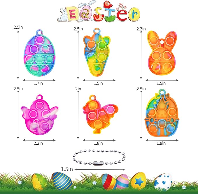 48 Pcs Easter Mini Fidget Sensory Pop Toys, Mini Pop Keychains Basket Stuffers Fillers, Party Favors and Classroom Prize Supplies