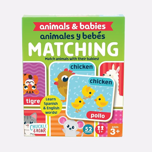 Chuckle & Roar Animals & Babies Memory Game - 52 Tiles, Bilingual, Ages 3+ - Parent & Baby Animal Matching - Preschool Games for Focus - Travel Toys for Toddlers 3-5