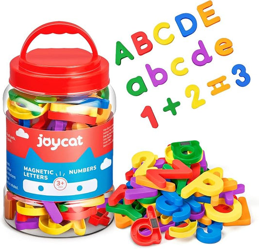 JoyCat 104 Pieces Magnetic Letters Numbers Alphabet Fridge Magnets ABC 123 Preschool Educational Learning Plastic Colorful Toy Set Uppercase Lowercase Math Symbols for Toddlers Kids 3+