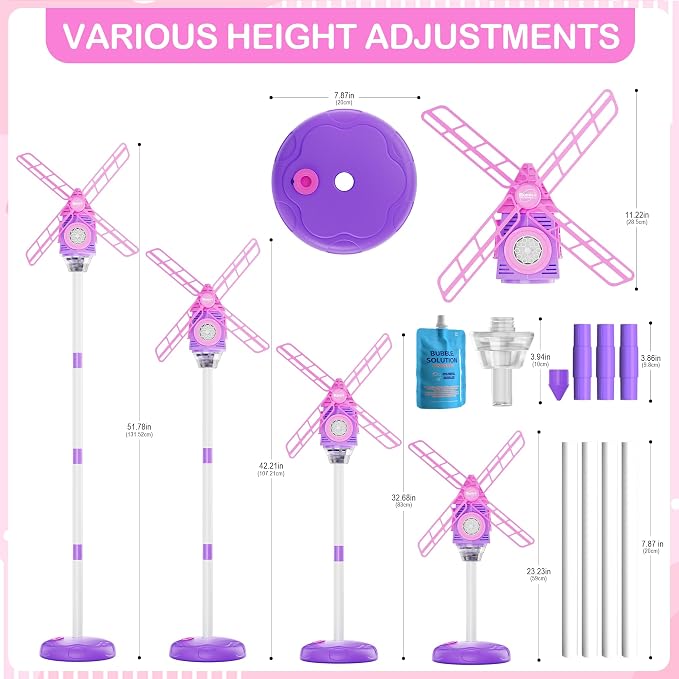 Belemar Windmill Bubble Machine for Kids, Summer Pool Party Bubble Blower with Lights & Music, 51" Adjustable Height, 130ml Tank, Bubble Solution Included, Outdoor Toy for Parties & Birthdays