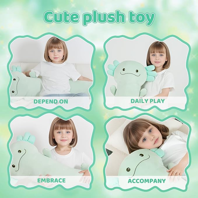 Tianmihou 48 inch Giant Axolotl Plush Stuffed Animal, Big Light Green Axolotl Glow in The Dark Fluorescent Plushies, Jumbo Stuffy Body Pillow Gifts for Kids Adults, Birthday