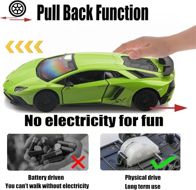 TOKAXI 1/36 Scale Lamborghini Aventador LP750-4 SV Diecast Cars Models,Pull Back Vehicles Toy Cars,Cars Gifts for Boys Girls (Green)