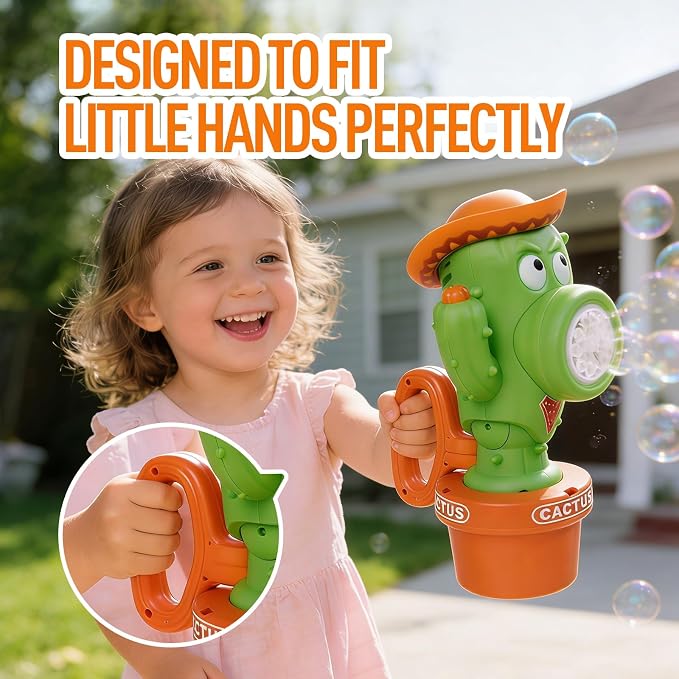 Cactus Bubble Machine, Automatic Rechargeable Bubble Blower for Kids with Handheld,Lights and Music, Dancing Cactus Toy Bubble Maker for Bathtub Bath,Outdoor Birthday Wedding Party