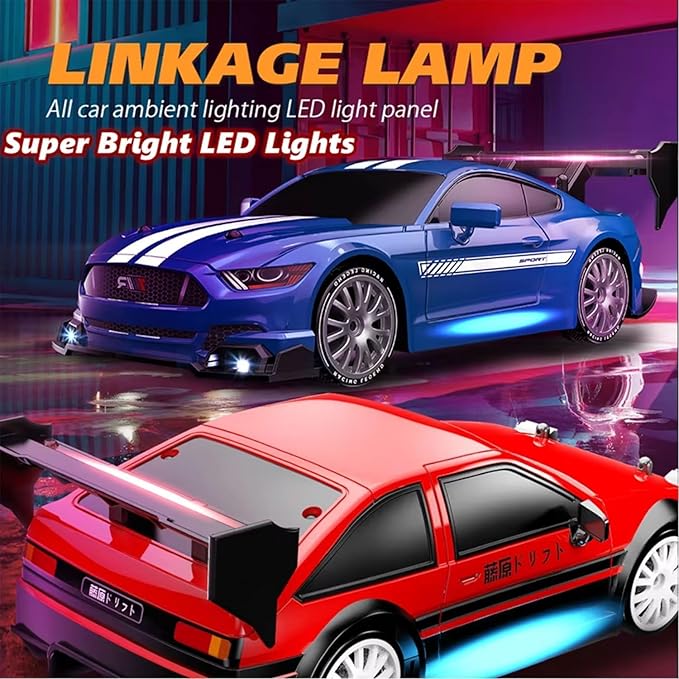1:24 Scale RC Drift Car 4WD 2.4GHz 30KM/H High Speed Racing Sport Toy Car with LED Lights, Racing and Drift Wheels (8606-White)