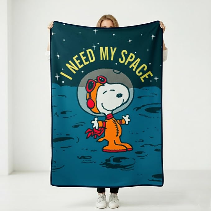 Silver Buffalo Peanuts Snoopy I Need My Space Astonaut Outer Space Moon 45" x 60" Fleece Throw, Soft and Cozy Blanket, 180 GSM