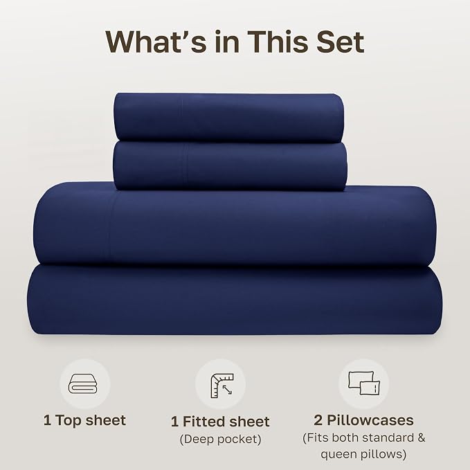 California Design Den Queen Size Sheet Set - Soft 100% Organic Cotton Bed Sheets with Deep Pockets, Crisp Percale, Breathable and Durable Bedding Set - Navy Blue