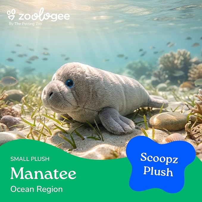 The Petting Zoo Manatee Stuffed Animal Plushie, Gifts for Kids, Scoopz Sealife Animals, Manatee Plush Toy, 10 Inches
