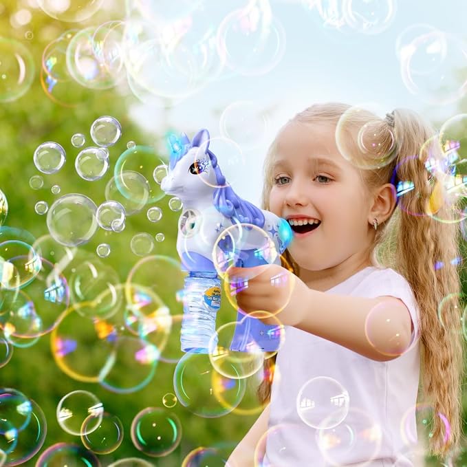 Purple Unicorn Bubble Gun for Kids – Automatic Bubble Machine Blower Toy | Cute Bubble Blaster for Toddlers, Boys & Girls | Outdoor Play, Birthday Party & Summer Fun