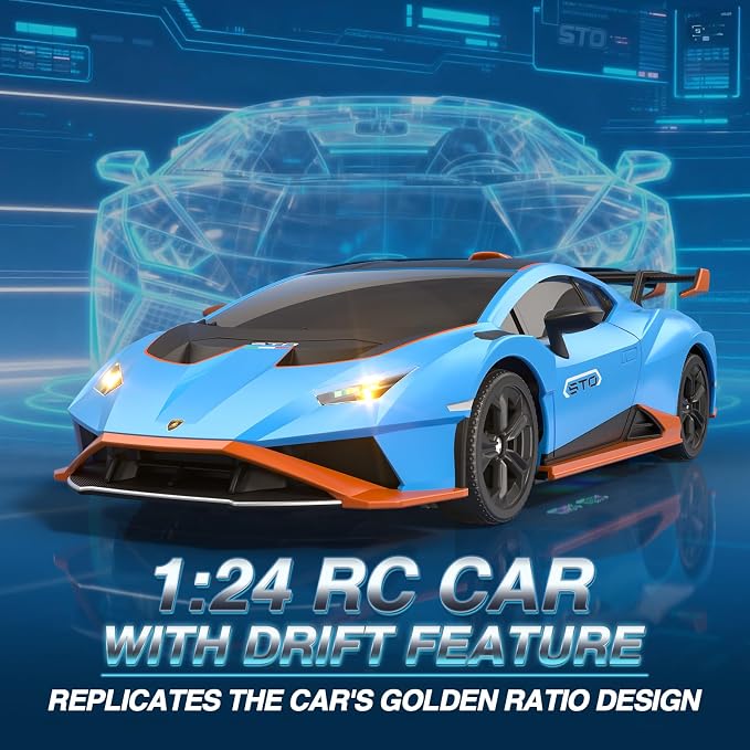Lamborghini Remote Control Car, 1:24 Scale Officially Licensed Lambo Toy Car, 25KM/H High Speed Fast RC Drift Car with LED Light 2.4GHz Model Cars for Boys Girls Kids Adults Birthday Ideas Gift