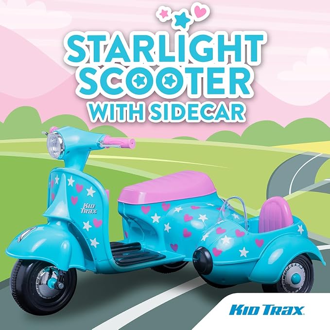 Kid Trax 6V Starlight Scooter with Sidecar for Kids, Ages 18-30 Months, Maximum Rider Weight: 44 lbs.