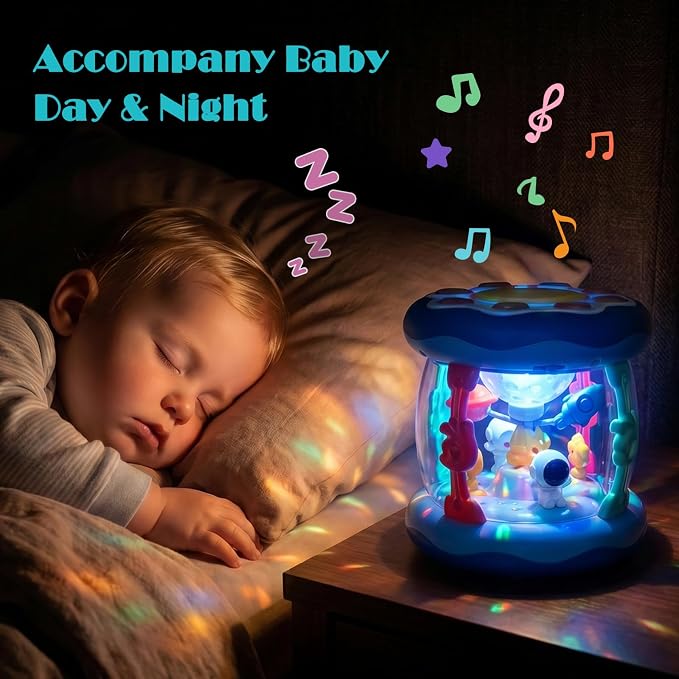 Baby Boy Toys 6-12 Months, Blue Babies Outer Space Projector Rotating Musical Light Up Tummy Time Toy 6-12 Months, Crawling Learning Infant Toy for Toddlers 1 2 3 Years Old Newborn Birthday Gifts