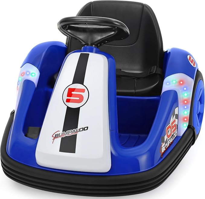 ELEMARA Bumper Cars for Toddlers with Big Wheel,2.2 Mph Max,12v Electric Ride On Toys with Remote Control, 360 Degree-Spin Baby Bumper Car with DIY Stickers, Bluetooth, Music, LED Light, Navy Blue