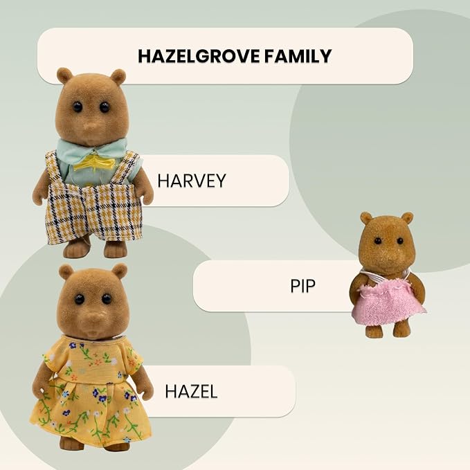Family Brown Squirrel Figures — Set of 3 Collectible Flocked Mini Dolls with Removable Clothes, Dollhouse Pretend Play Set for Kids Ages 3+