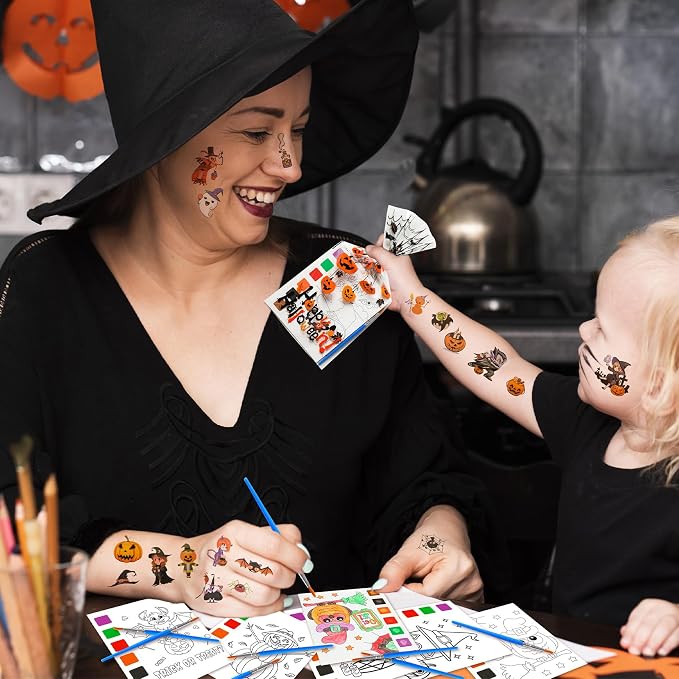 Halloween Party Favors for Kids, 120Pcs Water Coloring Books & 320Pcs Temporary Tattoos Bulk for Goodie Bags Stuffers Classroom Prizes Halloween Trick or Treat Crafts for Kids Party Supplies
