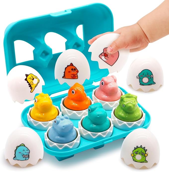 MOONTOY Dinosaur Egg Toys for Toddlers 1-3 Matching Game, Dino Eggs Montessori Toys for Babies 6-12 Month Baby Puzzles 12-18 Months Play Shape Sorter Sorting Sensory Gift Easter Basket Stuffers