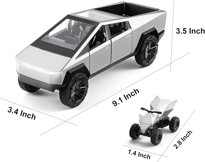 1:22 Scale Diecast Toy Trucks, Metal Pull Back Pickup with Mini ATV, Vehicle Playset for Kids, Birthday Gift for Boys 3+ (Silver)