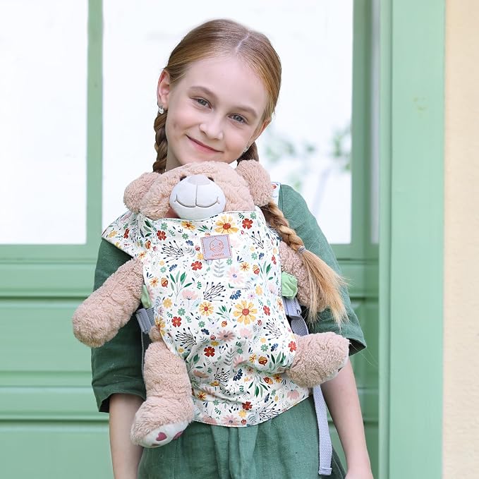 GAGAKU Baby Doll Carrier for Girls, Toddlers and Kids - Adjustable Straps, Reborn Accessories - Green (Pinecones)