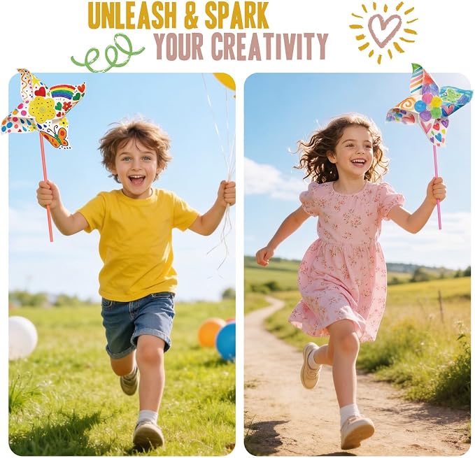 24 Pack DIY Pinwheels Craft for Kids - Summer Spring Crafts for Kids 3-5, 4-6, 4-8 - Fun & Easy Assembly, Bulk STEM Educational Activity for 4th of July, Classroom, Birthday, Party Favor