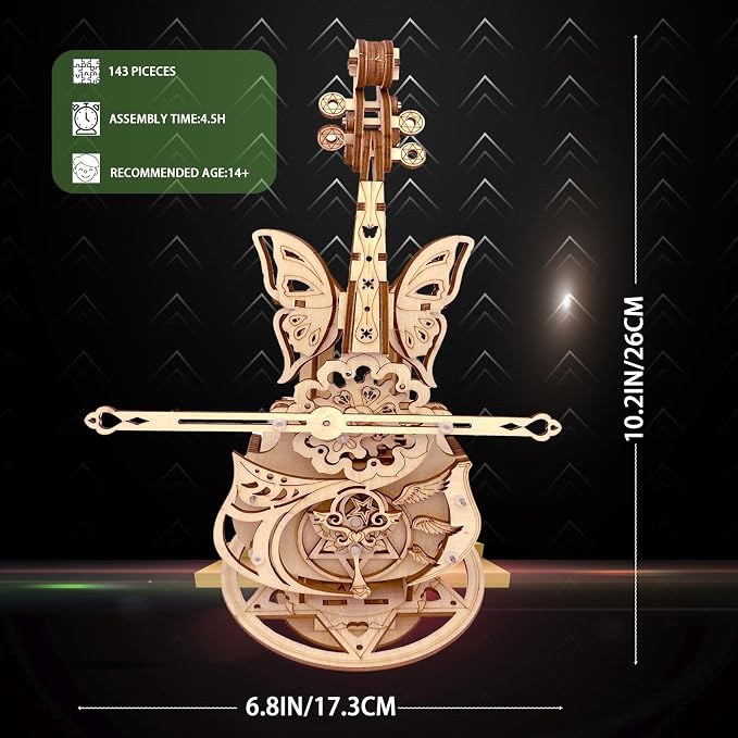 3D Puzzle Wooden Model Kits for Adults - DIY Cello Music Box Mechanical Jigsaw Puzzles Construction Craft Kits for Adult Age 14+ Years Old