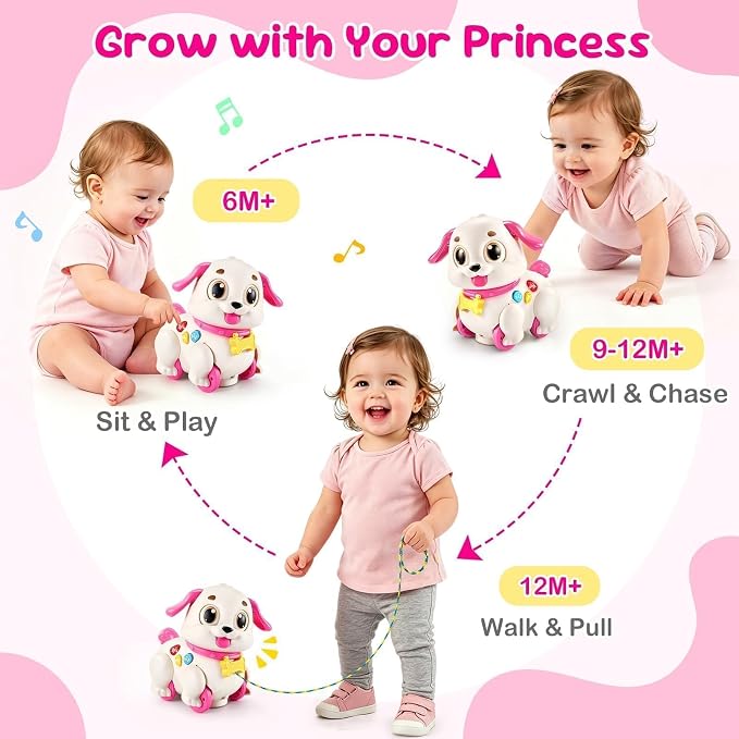 Yunaking Musical Puppy Toy for 1 Year Old Girl Gifts: Interactive Learning Baby Toy 6-12- 18 Months, Auto-Avoid Obstacle, Encourages Crawling & Walking, 1st Birthday Xmas Gift for 1 2 Year Old Girl