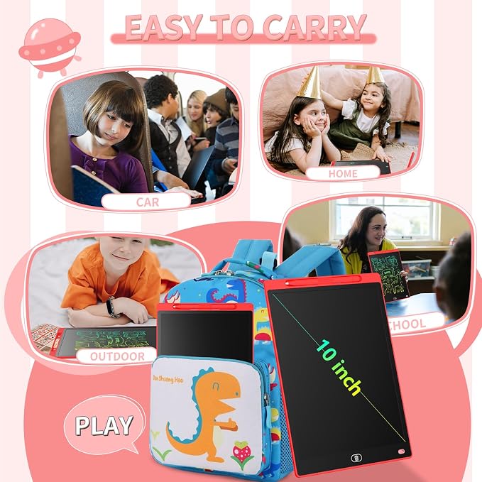 Genialba LCD Writing Board 10 Inches, Colourful Electronic Tablet, Portable Erasable Drawing Board, Graphic Tablet for Children's Games 3 4 5 6 7 Year Old Kid Boys Girls (Red)