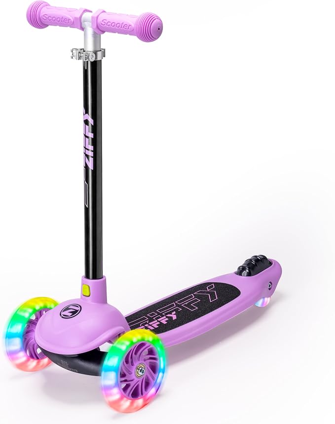 JOVA ZIFFY Multicolor 3 Wheel Scooter for Kids 3-5, Toddler Kick Scooters with LED Light-Up Wheels for Boys and Girls, 5 Adjustable Height and Lean-to-Steer Design, Support up to 110 lbs