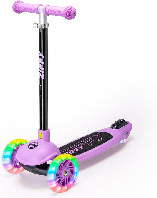 JOVA ZIFFY Multicolor 3 Wheel Scooter for Kids 3-5, Toddler Kick Scooters with LED Light-Up Wheels for Boys and Girls, 5 Adjustable Height and Lean-to-Steer Design, Support up to 110 lbs